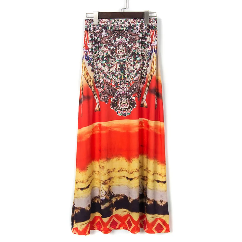 Jessie Vinson Summer Beach Plus Size Bohemia Vintage Style Loose Long Skirt Elastic Waist Ice Silk Print Maxi Skirt for Women Jessie Vinson Summer Beach Plus Size Bohemia Vintage Style Loose Long Skirt Elastic Waist Ice Silk Print Maxi Skirt for Women