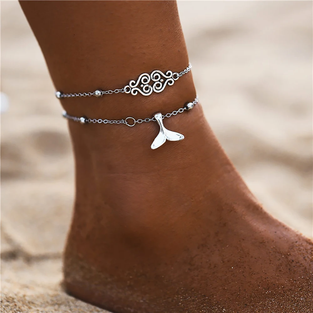 Bls-чудо многослойные, в стиле бохо, бусы браслеты для Для женщин несколько стилей Винтаж пляжные туфли с завязками на щиколотке браслет на ногу летние ног Ювелирные изделия