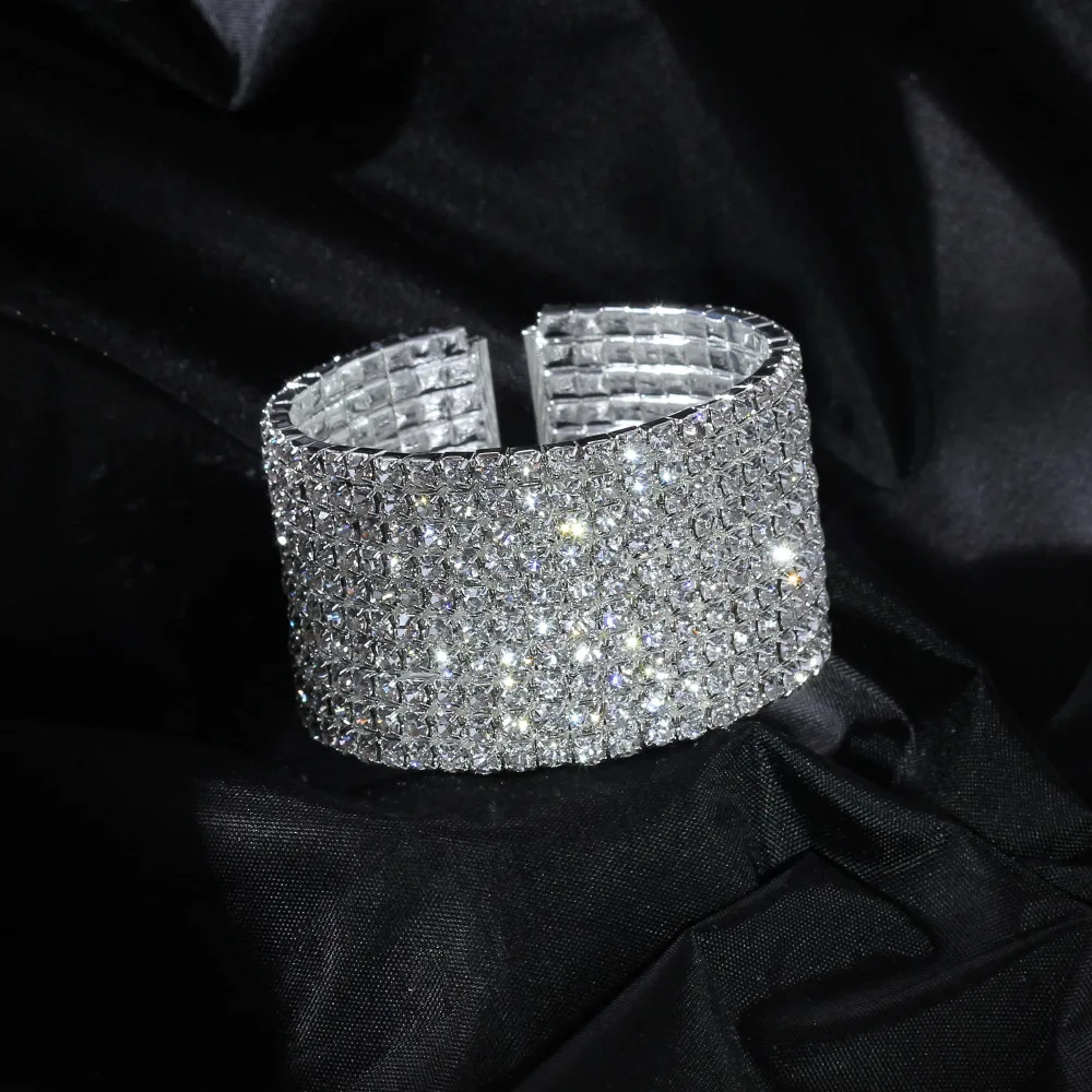Wedding Bridal Jewelry Cuff CZ Rhinestone Crystal Stretch Strand Bracelet Bangle 1-10 Row crystal bracelet