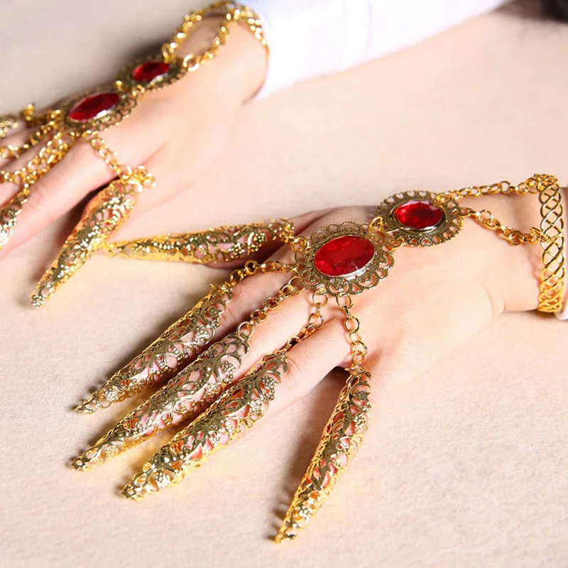 Women Fashion Ethnic Finger Nail Deecor Jewelry for Thai Dance Belly Dance Gold