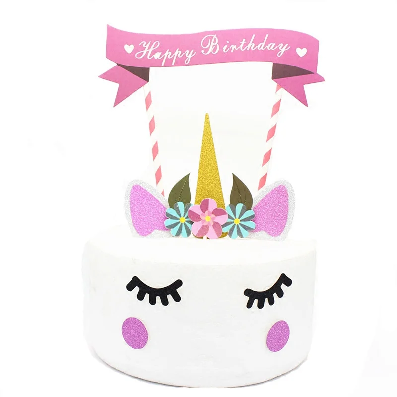 1 комплект Единорог торт Топпер ручной работы Свадебная вечеринка флажки для кексов с днем рождения для детей поставка украшений для вечеринок - Цвет: unicorn cake topper