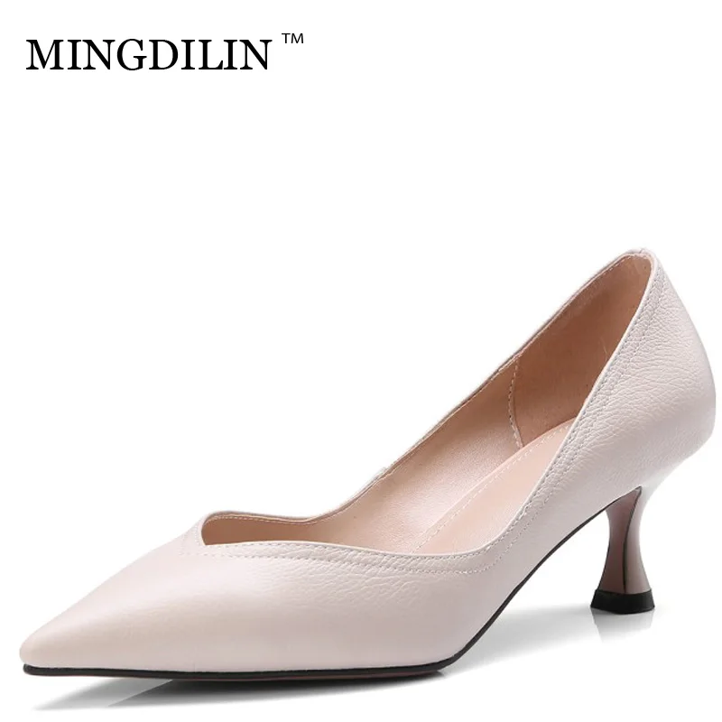 

MINGDILIN Fashion Lady Single Shoe Genuine Leather Superior Quality Pointed Shoes Leisure Party Black 2018 Epidemic Trend Latest