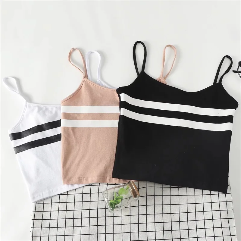 Для женщин два полосатый Crop Cami Top Повседневное Растениеводство майки