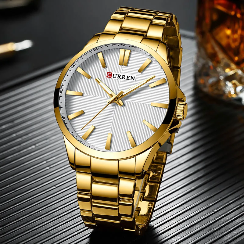 Curren золотые часы Для мужчин кварцевые Для мужчин s часы лучший бренд класса люкс Нержавеющая сталь мужской часы человек смотреть Для мужчин золото синий Наручные часы - Цвет: Gold White