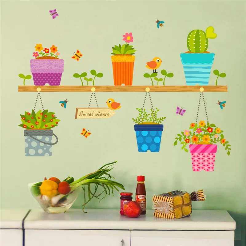Colorful DIY Garden Potted Flower Pot Wall Sticker Home Decor Window