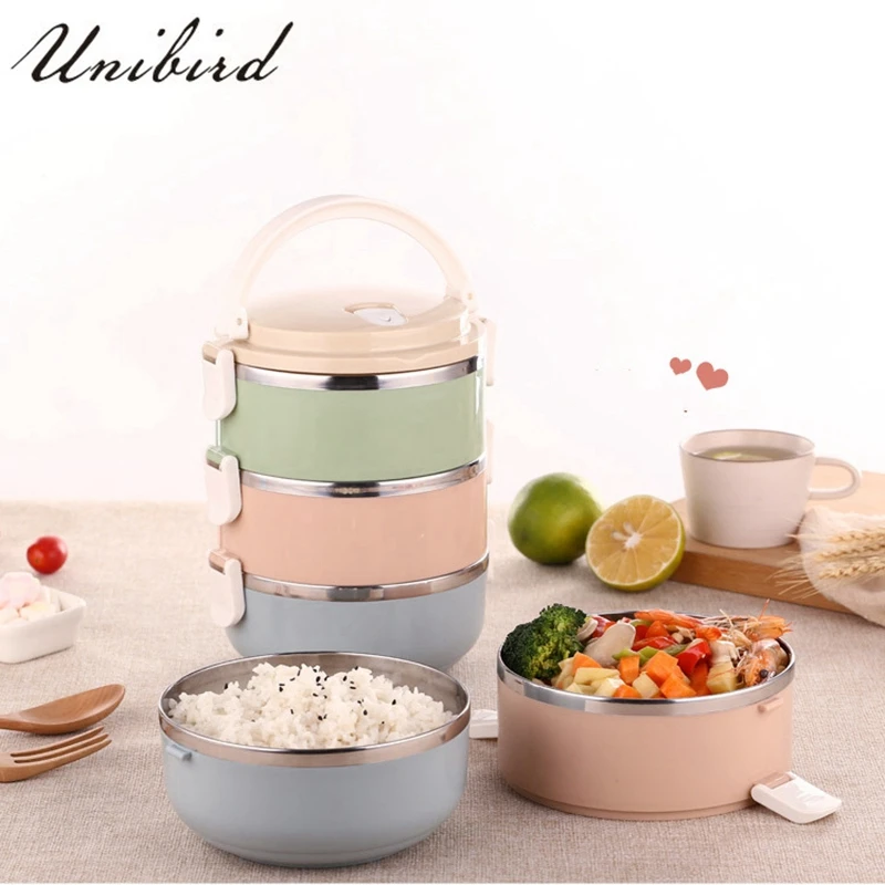 Unibird 3-Слои 2.1L Нержавеющая сталь Коробки для обедов термо бенто ланч бокс для детей Термальность Еда контейнерной изоляции посуда для хранения
