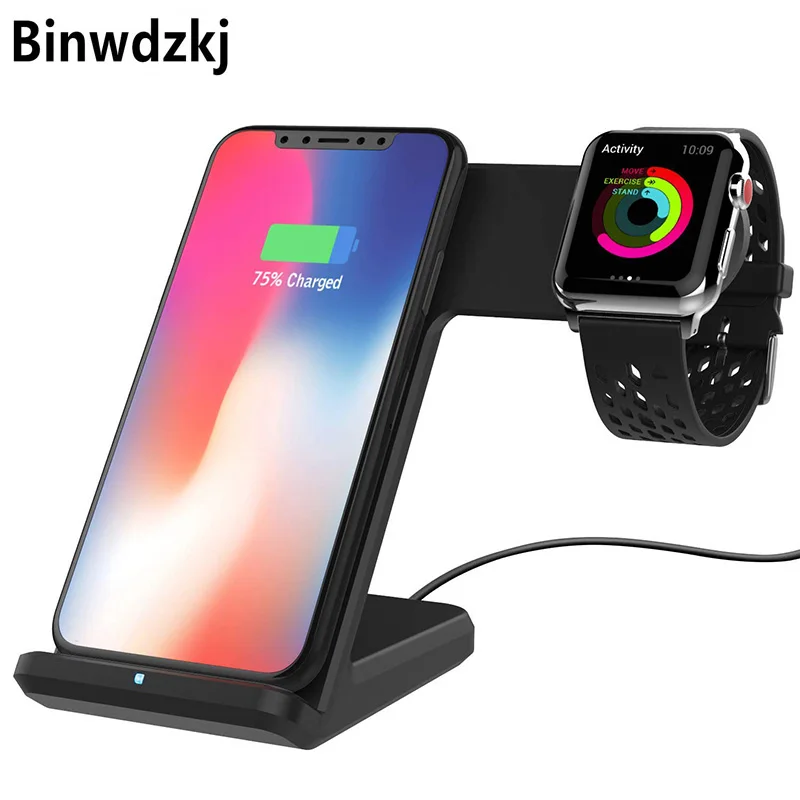 Быстрое беспроводное зарядное устройство Qi 2 в 1 для iPhone XS Max XR X 8 Plus Apple Watch 3