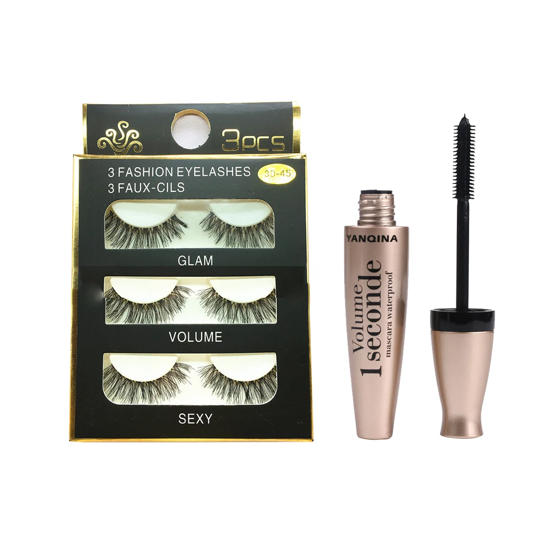 Manooby High Quality 36H Black Waterproof Mascara False Eyelash Make Up Set Long-lasting Eye Makeup Tools Beauty Cosmetics