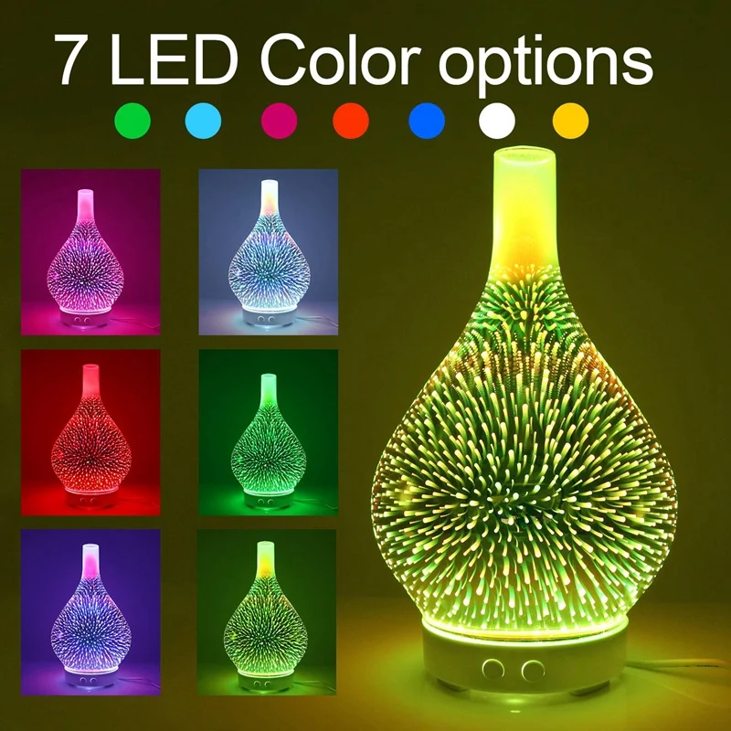 3D Feuerwerk Glas Vase Form Luftbefeuchter mit 7 Farbe Led Nachtlicht Aroma Ätherisches Öl Diffusor Nebel Maker Ultraschall hu