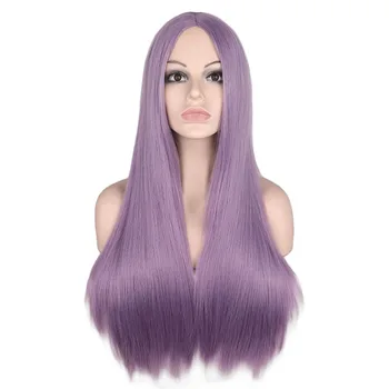 QQXCAIW Long Straight Middle Part Wig For Women Black White Pink Orange Purple Gray Hair Heat Resistant Synthetic Hair Wigs 1