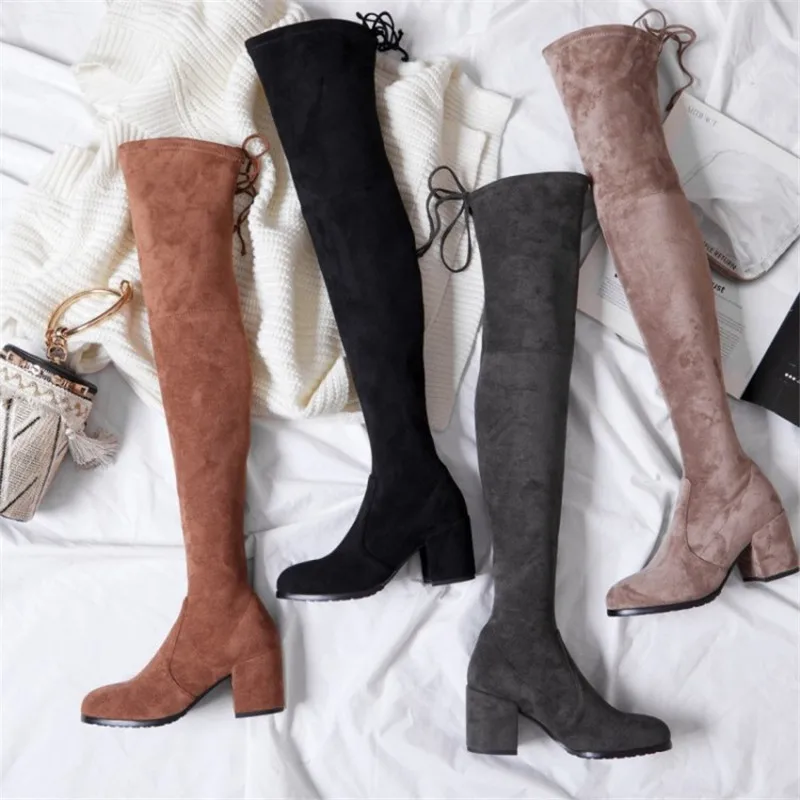 

2018 Brand New Fashion Women Sexy Lady Long Motorcycle Boots High Heels Over the Knee Boots Warm Shoes Thigh Boots Femmes Botas