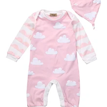 В стиле унисекс для маленьких мальчиков и девочек Одежда.Осень-зима хлопковая футболка с длинными рукавами костюм с облаками теплый комбинезон шапка комплект одежды CA