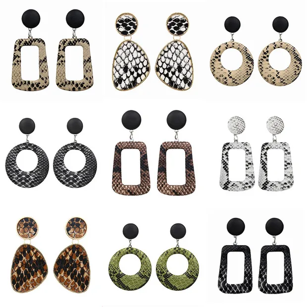 

2019 Korea Chic Snake Skin Pattern Earrings Handmade Geometric Earrings Party Party Jewelry Fashion Gifts Female Accessories