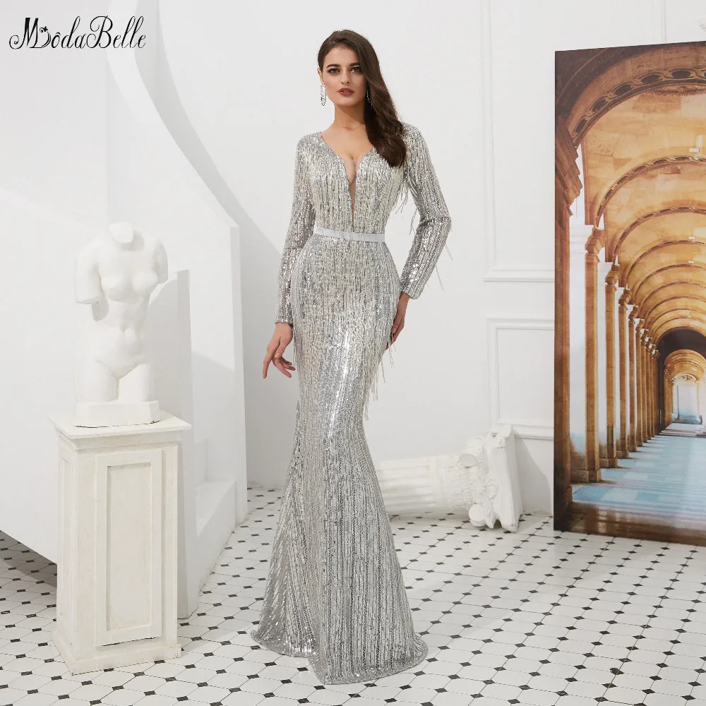 silver sequin formal gown