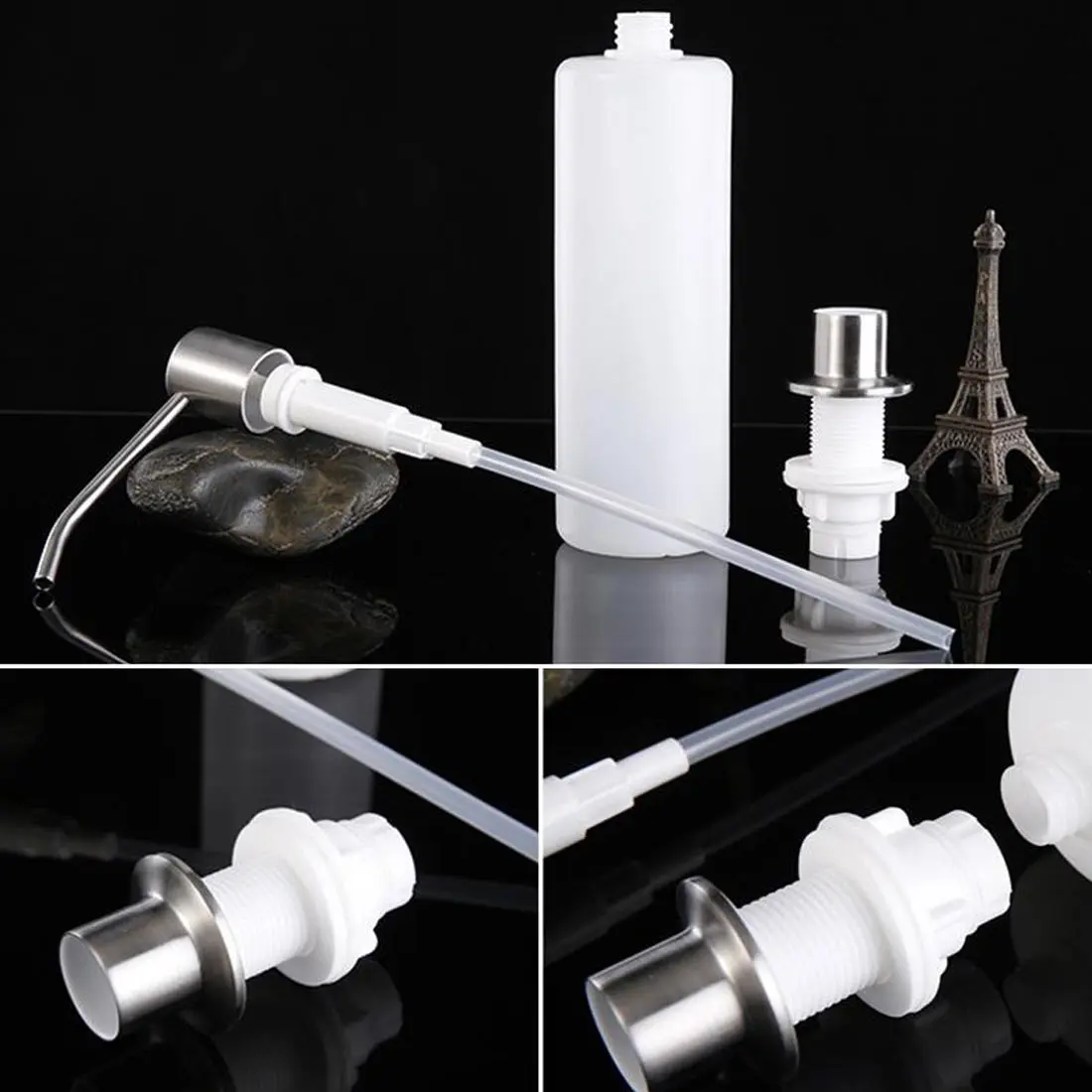 250ml Black Stainless steel Liquid Soap Dispensers Kitchen Sink Hand Soap Dispenser ABS Plastic Bottle Easy To Fill Kitchen Acce