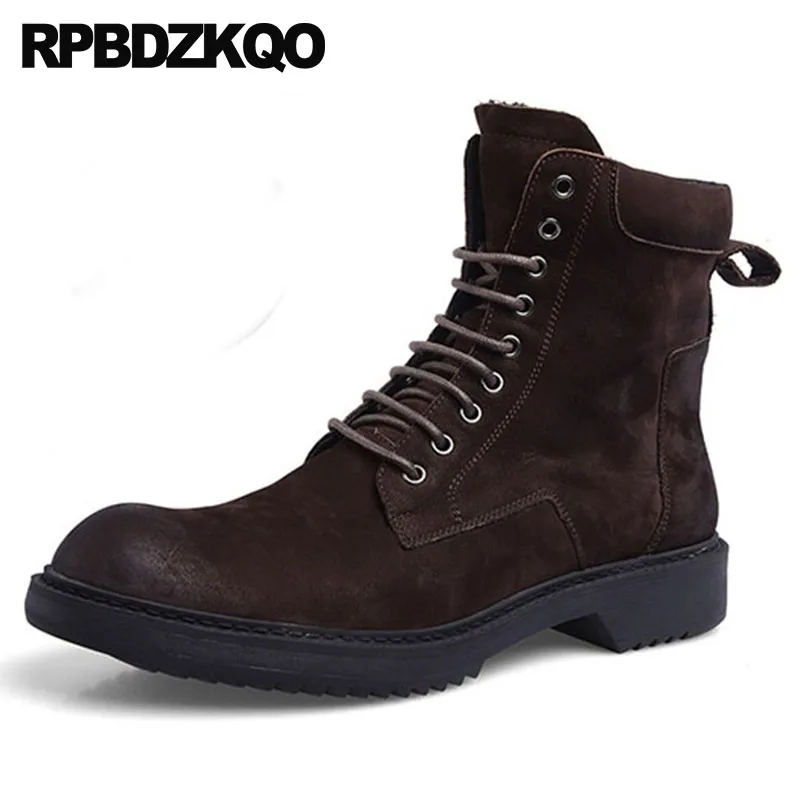 

zipper military plus size runway full grain booties winter designer shoes men high quality combat boots fur brown stylish army