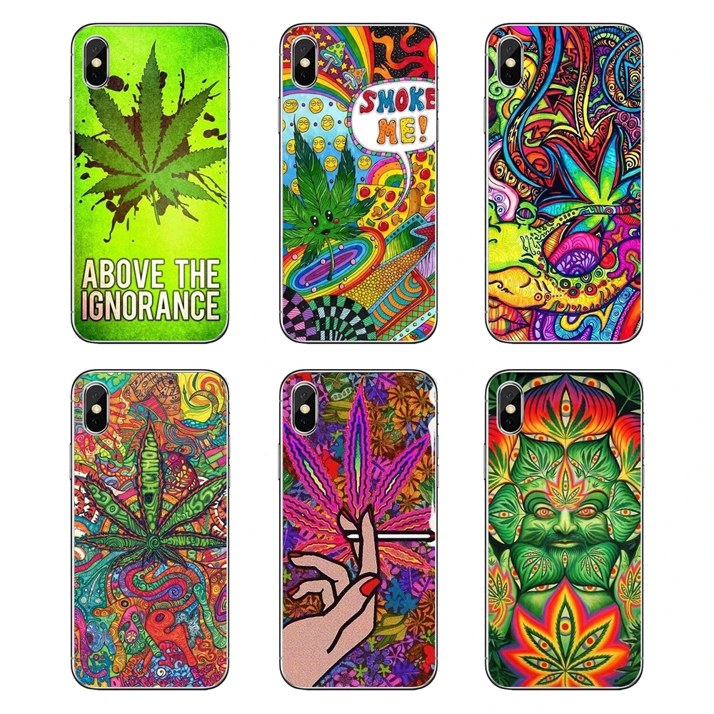 Прозрачный чехол из ТПУ для iPod Touch iPhone 4 4S 5 5S 5C SE 6 6S 7 8 X XR XS Plus MAX Psychedelic Ganja Pot Leaf Art |