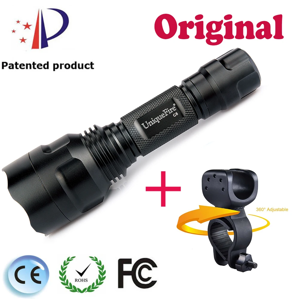 

UniqueFire Camping Flashlight UF-C8 5Mode XML-L2 1200Lumen Powerful Torch+360degree Adjustable Clip Holder