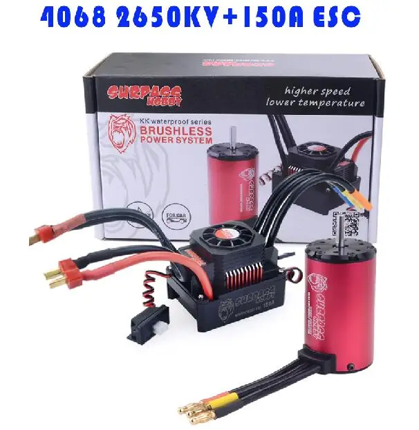 SURPASSHOBBY 4068 2050KV/2650KV водонепроницаемый бесщеточный двигатель с 120A/150A бесщеточный ESC для 1/8 RC дрейф гоночный автомобиль - Цвет: 2650KV and 150A ESC