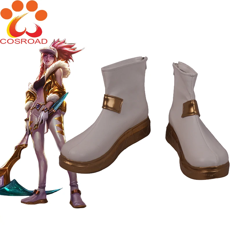 Cosroad LOL KDA Akali Cosplay Shoes The Rogue Assassin Costume Shoes Women White Leather Footwear Props Halloween Costume Boots
