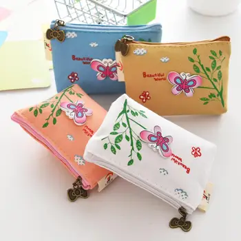 

Fashion Practical Butterfly Canvas Coin Purse Card Keys Holder Women's Zipper Mini Wallet