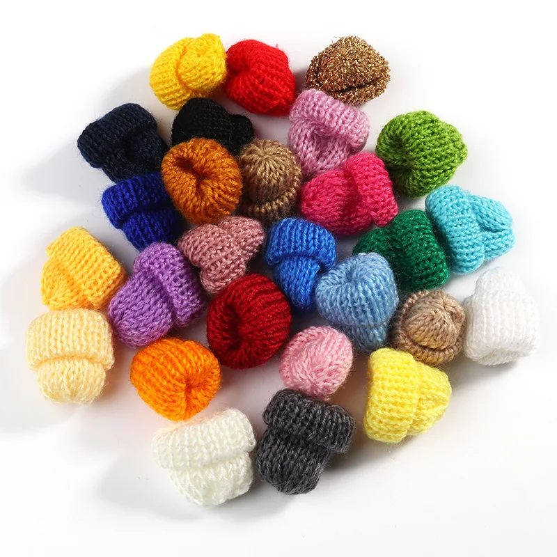 12Pcs Cute Knitting Mini Hats DIY Craft Supplie Headwear Brooch Crochet Toys Decor Jewelry Accessory Small Caps Christmas Gifts