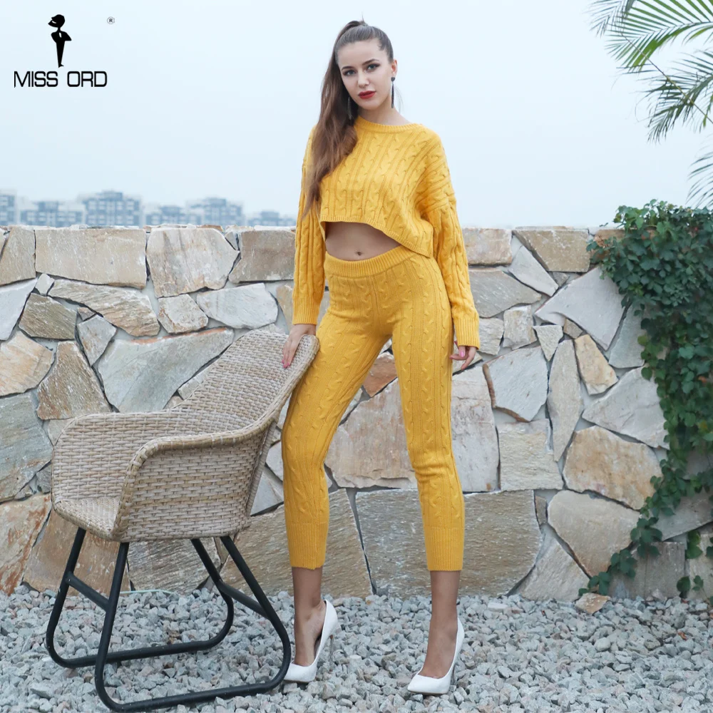 Missord 2019 для женщин пикантные однотонные цвет комплект из двух предметов свитер элегантный джемпер комбинезон FT18735