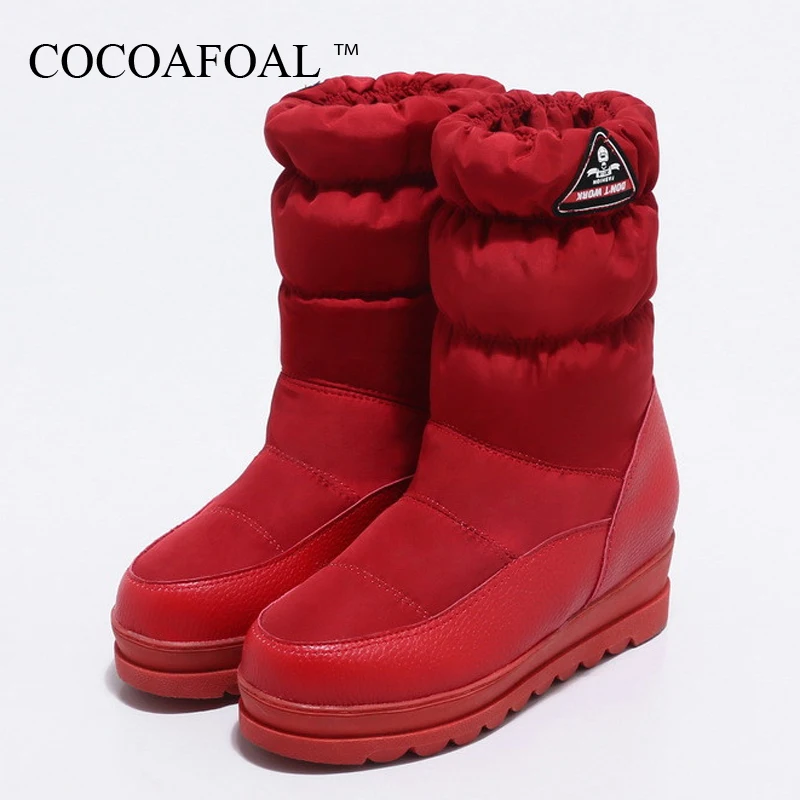 Goede COCOAFOAL vrouwen Platform Snowboots Winter Plus Size 33 43 nieuwe Snowboots Warme Katoen Down Schoenen Waterdichte Laarzen Zwart wit