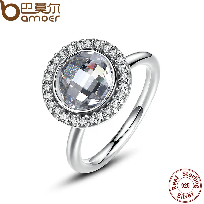 Stone Cleaners Sterling  BAMOER 2016 New Spring Collection 925-Sterling-Silver Primrose Brilliant Legacy Ring White CZ Clean Stone Ring Jewelry PA7149