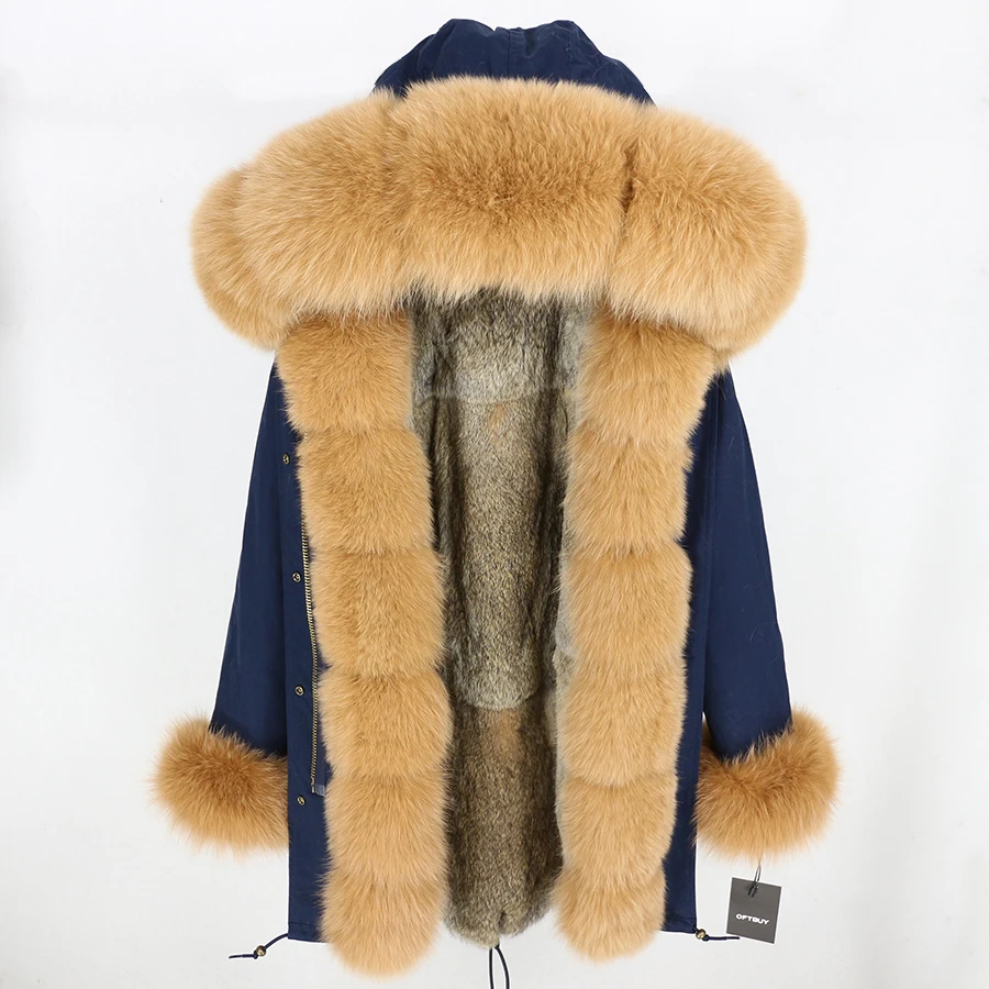 Пальто с натуральным мехом, длинная парка, зимняя куртка для женщин, Воротник из натурального Лисьего меха, капюшон, подкладка из натурального кроличьего меха, Толстая теплая уличная одежда, бренд