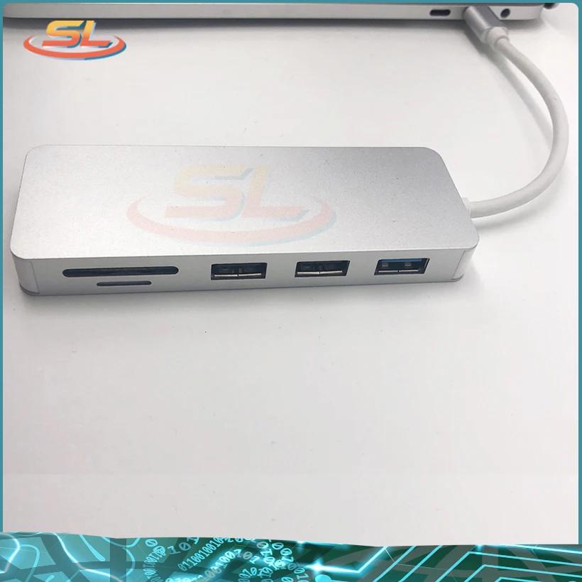 

6 in 1 TC643 TYPE-C adapter Type-C to USB 3.0 X 2 + HDMI + SD/TF Card Reader hub Silver Grey