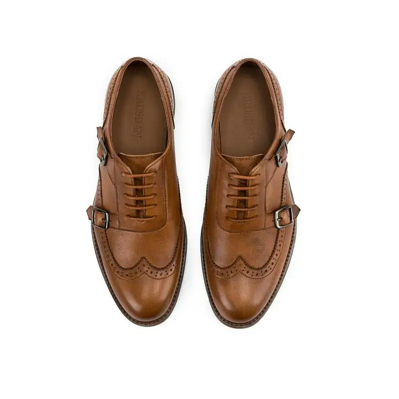 Oxfords Brogue Runden Kopf Marke Männer Krusdan Und Ochsen Echtem Weise Mens coffee Art Handmade Dress Schuhe Schnalle Winter Leder Brown Tx1Fzx6wqn