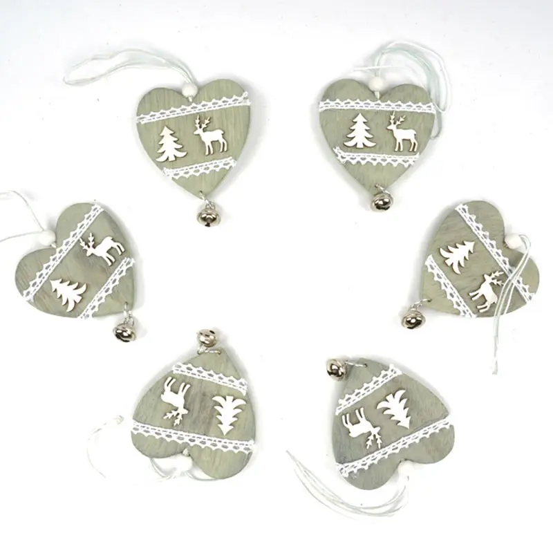 reindeer Christmas decoration wood heart with small bell hanging decor free shipping Christmas decoration for home
