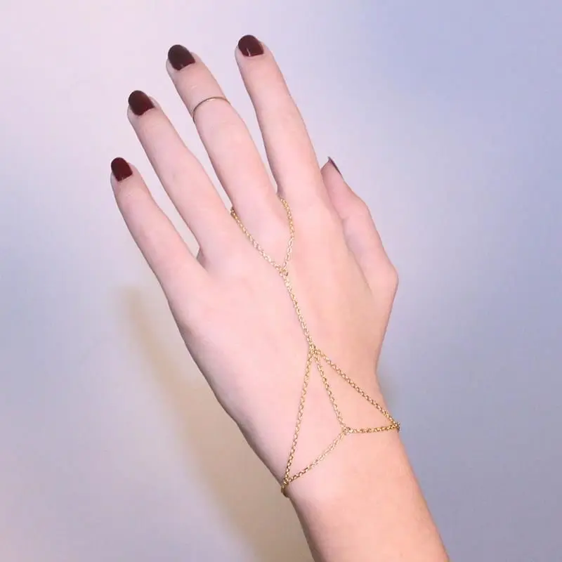 Femmes chaîne à main longue main multi chaîne Fashion esclave poignet Bague Femmes chaîne à main longue main multi chaîne Fashion esclave poignet Bague
