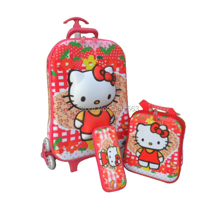Baby Girls Cartoon Luggage Bag Suits Children's Hello Kitty Trolley