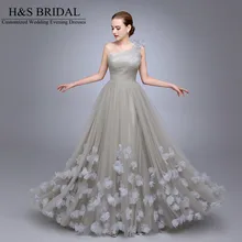HS11 Bayanlar Popüler Elbise A Hattı robe de soiree Bir omuz vestido de festa longo Çiçekler Balo Tül Uzun Nedime elbiseler