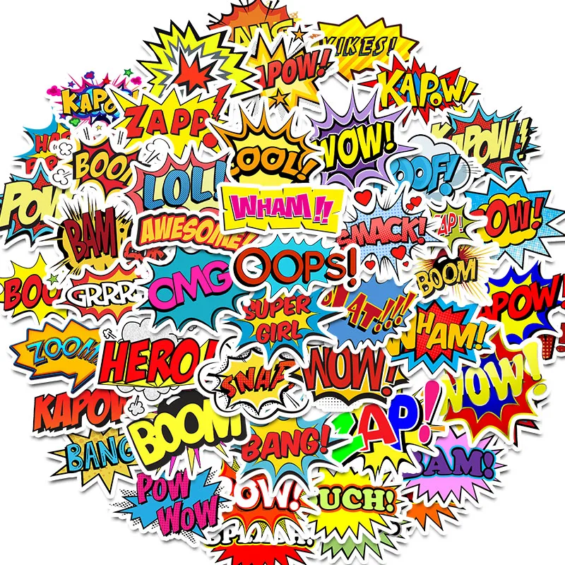 

50PCS Words stickers oops bang boom wow pow Graffiti Stickers for Laptop Skateboard Guitar Fridge Waterproof Decals