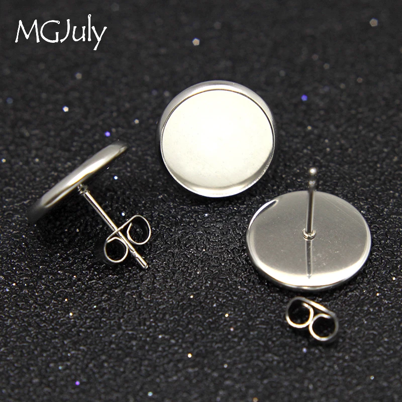 20pc/Lot Earring Parts Stainless Steel Stud Earring Base(with Ear plug) Fit 12mm Glass Gemstone