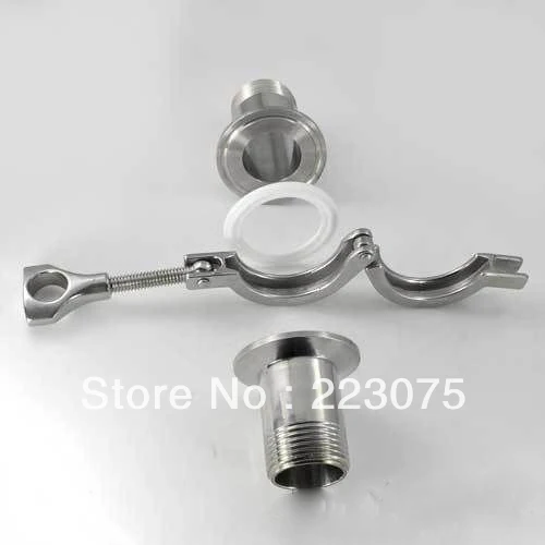 

Free shipping 3/4" SS304 TRI-CLAMP ASSEMBLY (2xSanitary NPT male Pipe Fitting ++ 1xclamp + 1xgasket) Tube fitting