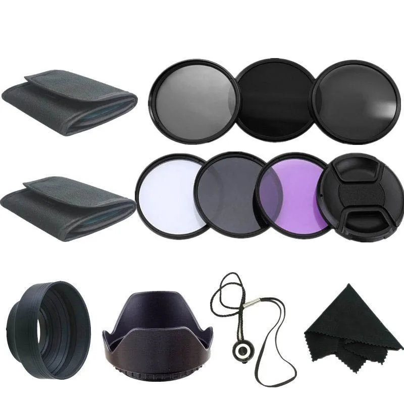 

58MM UV CPL Polarizer ND2 4 8 Filter Kit Set + Lens Hood + Cap + Cleaning Cloth For Canon EOS 600D 700D 750D 1200D Camera Lens