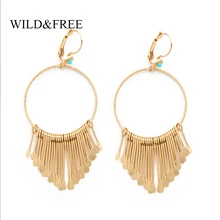 Wild&Free Boho Gold Metal Tassel Earrings For Women Big Round Circle Dangle Drop Earrings Ethic Charms Earring Fringed Jewelry