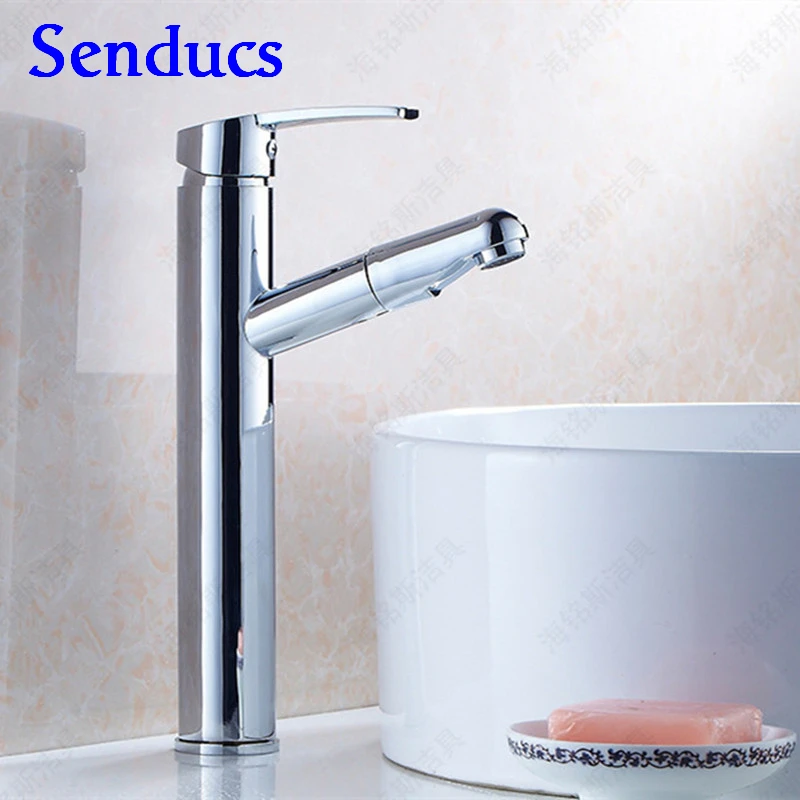 

Free shipping top body pull out bathroom mixer tap with single hole chrome basin sink water tap for hot cold pull out faucet