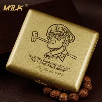 

Vintage style Douglas MacArthur brass rolling craft male e cigarette case 20 high quality cigarette boxes with gift box