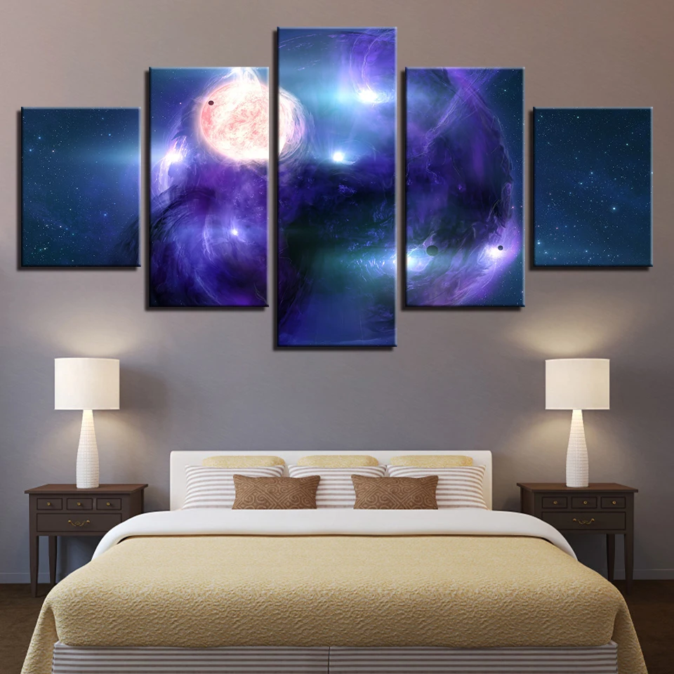 

Modular Pictures Home Decor Frame 5 Pieces Mystic Luminous Nebula And Planet Painting HD Printed Poster For Living Room Wall Art