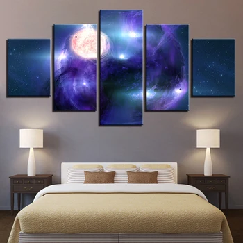 

Modular Pictures Home Decor Frame 5 Pieces Mystic Luminous Nebula And Planet Painting HD Printed Poster For Living Room Wall Art