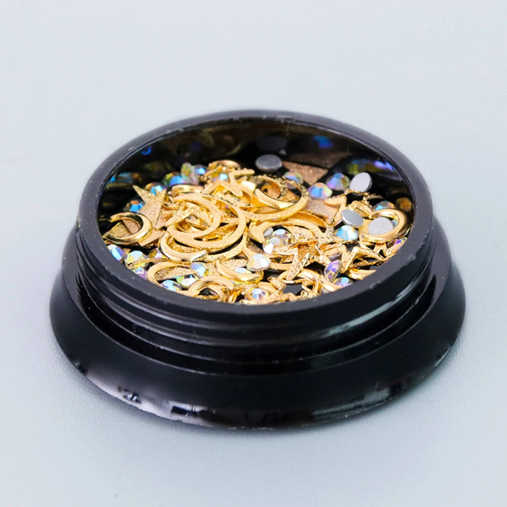 1 Bottle Metal Moon Star Strip Nail Glitter Flakes Sequins Gold Silver DIY Shape Polish Tips Nail Art Decorations Manicure SA682