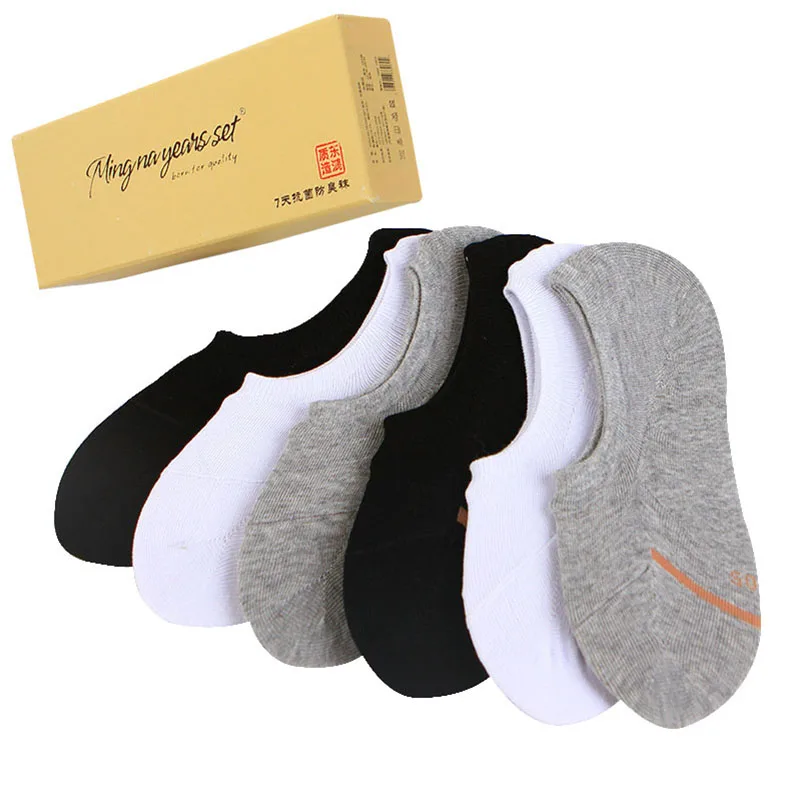 6 Pairs Gift Box Men Boat Socks Classic Solid Color Casual Fashion Male