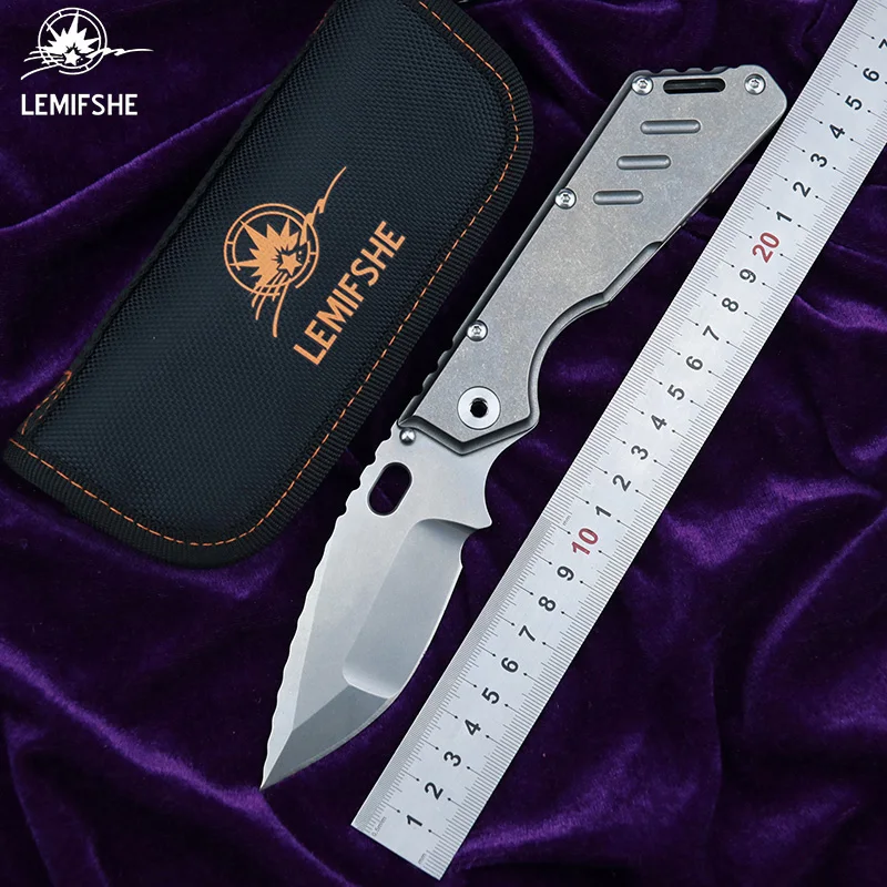 

LEMIFSHE New Customized MSC XL Copper Gasket Folding Knife S35VN Blade Flame Texture TC4 Titanium Handle Tactical Survival Tool