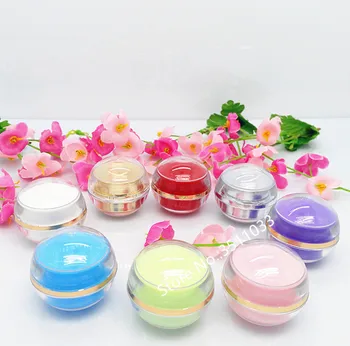 

50pcs 5g Round Small Acrylic Cream Bottle Jar Sample Cosmetic Packing Container Vials Gold Silver Pink Red Purple Sphere 5ml