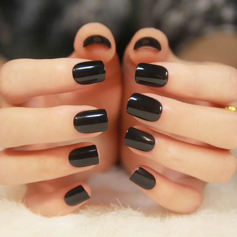 Блестящие черные искусственные ногти 24 шт.|nails done|nail art 3d flowernail gun nail sizes |